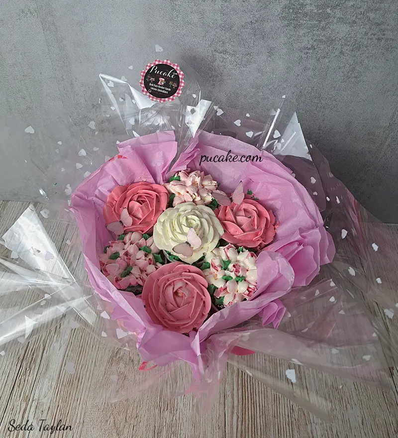 Yenilebilir Çiçek Bahcesi Cupcake Buketi - Görsel 2
