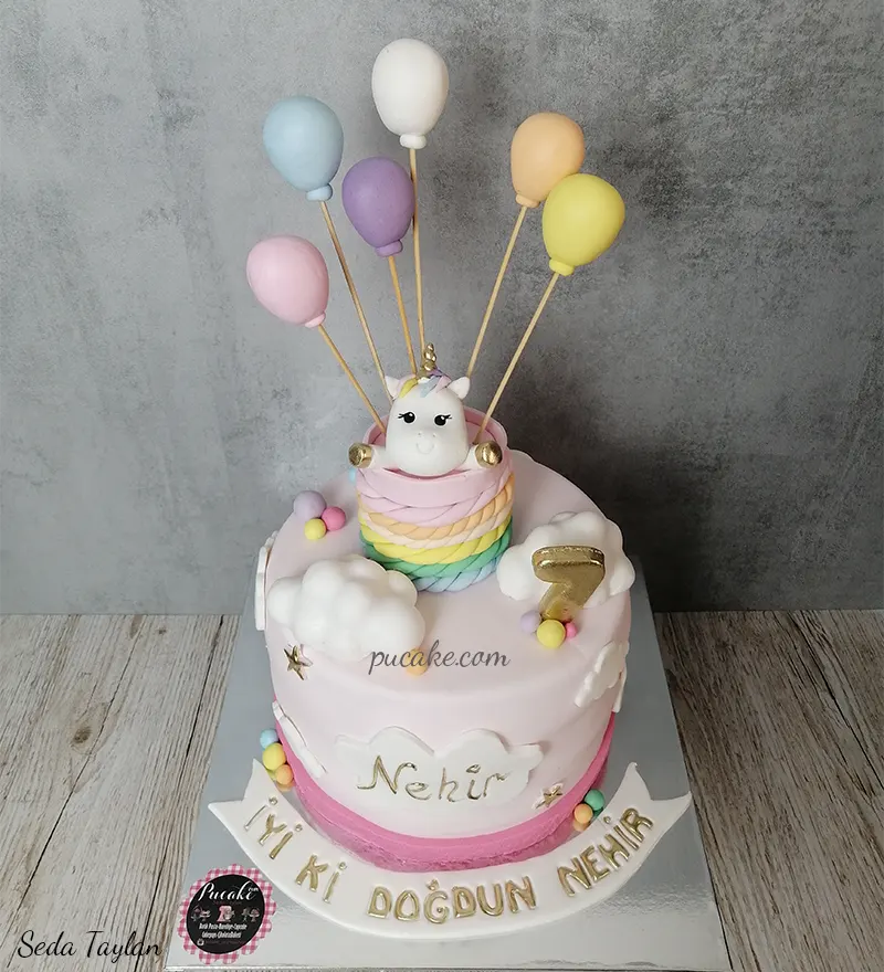 Unicorn Uçan Balon Pasta - Görsel 2