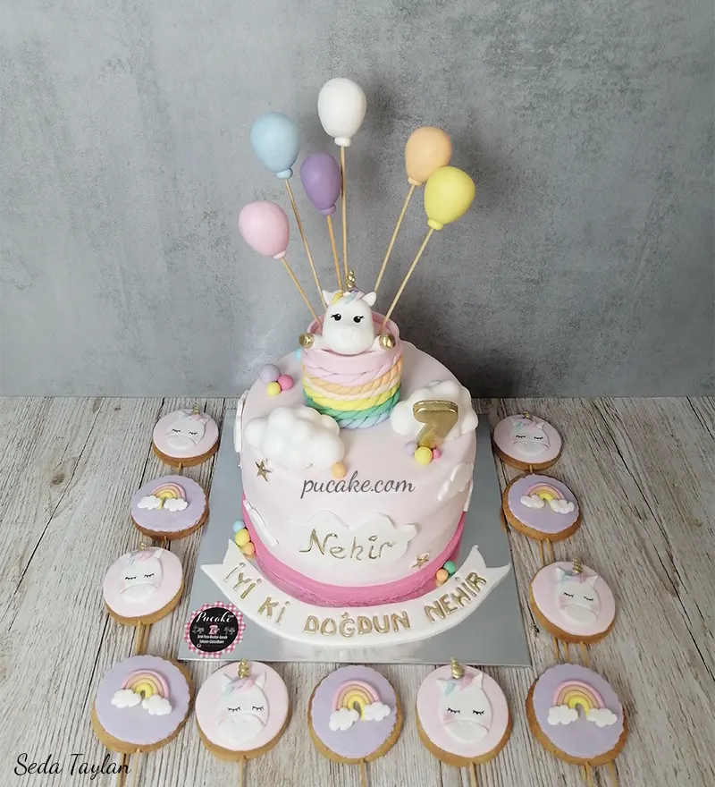 Unicorn Uçan Balon Pasta - Görsel 3